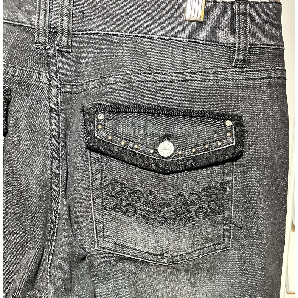 White House Black Market Black Washed Embellished Embroidered Jeans Bootcut 6R - Picture 7 of 13
